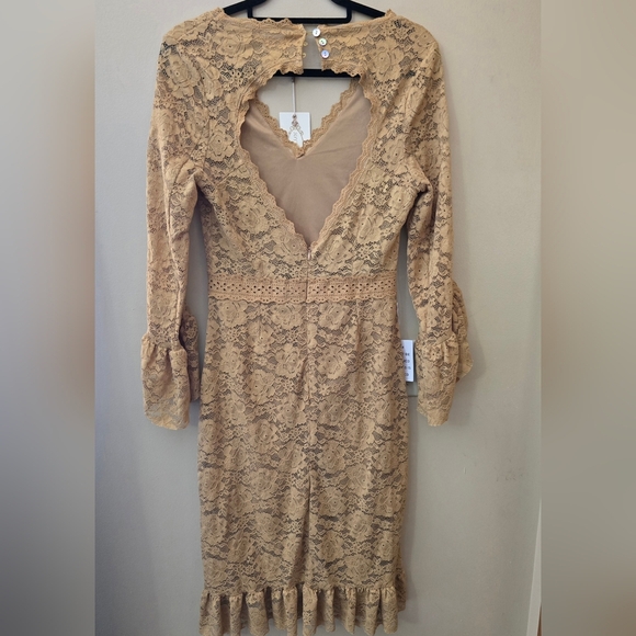 Joyfolie Elegant Lace Dress in Tan - Picture 4 of 7